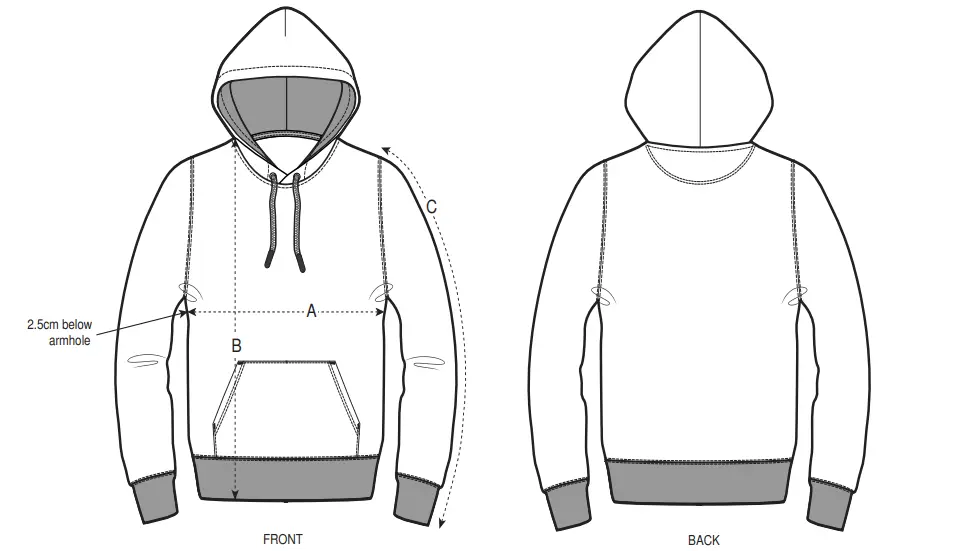 AWDis College Hoodie measurement diagram